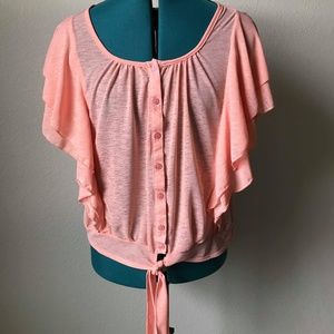 rue21 peach crop ruffles and front tie Medium